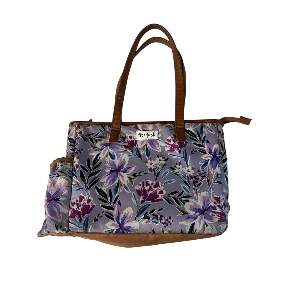 Fit & Fresh Floral Lunch Bag Tote Insulated Side Pocket Reusable 14x18